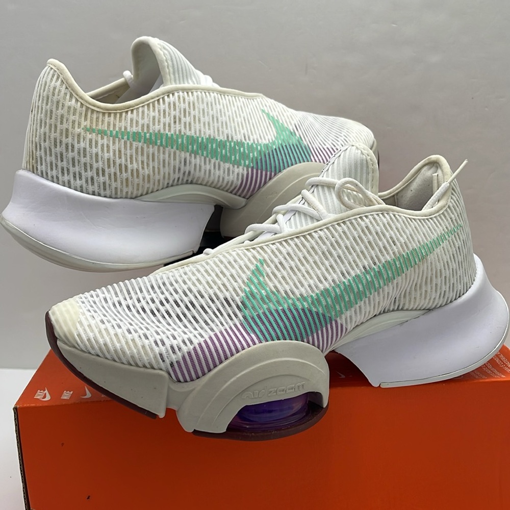 Nike WMNS White Sneakers with Orange and Green Swooshes NIKE AIR ZOOM SUPERREP 2 - Picture 9 of 16